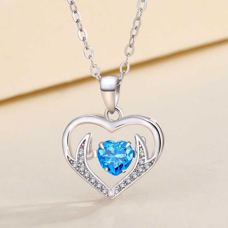 Deer Agile Necklace for Women, Simple Love Heart-shaped Small Elk Antler Pendant Collarbone Chain