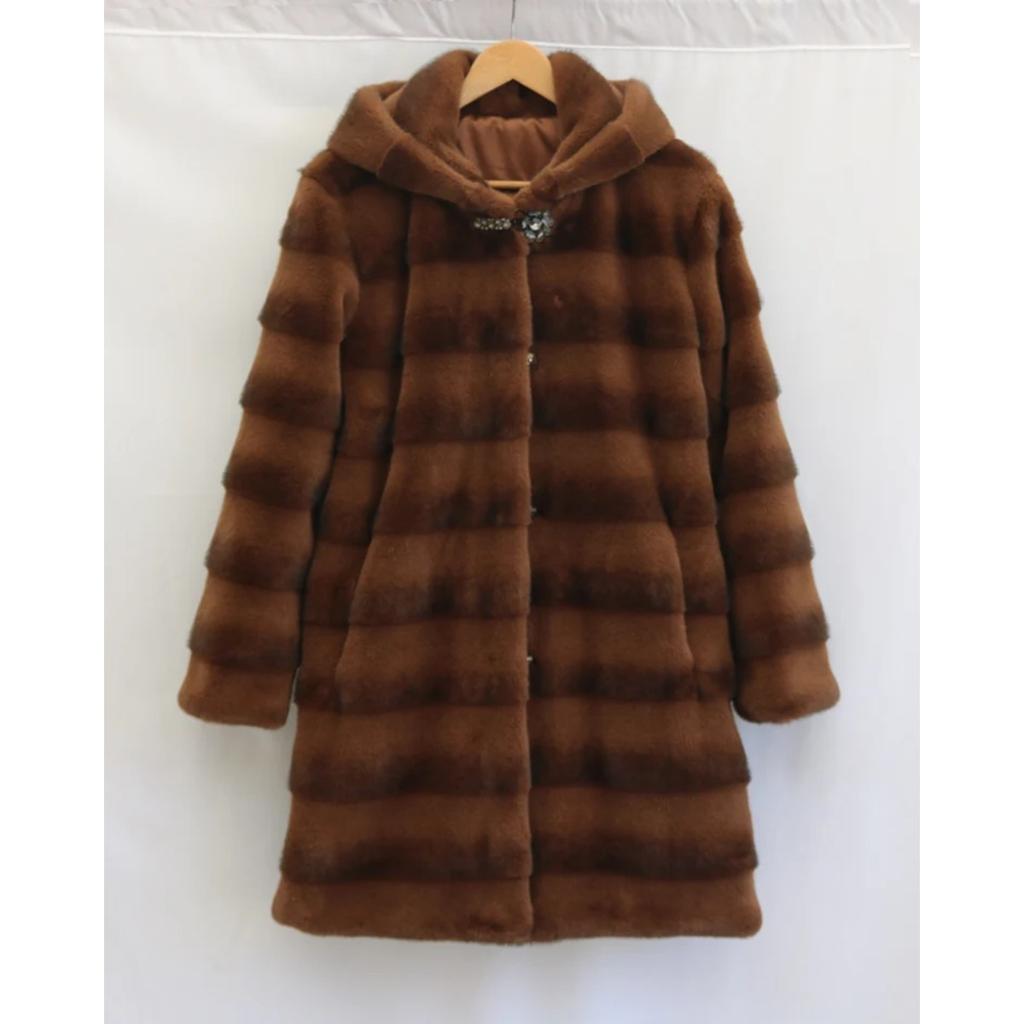 Women's Mink Fur Coat Medium Long Hooded Coat Fur Plus Size Casual Winter Warm Loose 9XL