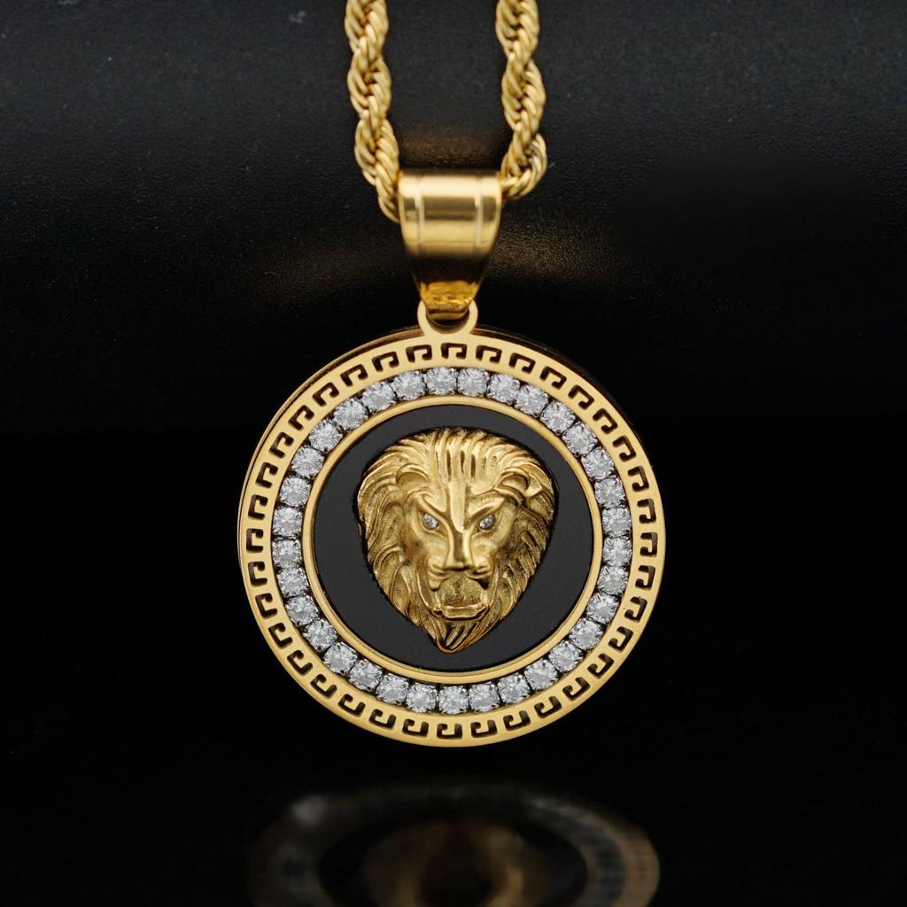 Hip Hop Gold Color Plated Iced Out Micro Pave Cubic Zircon Lion Head Pendant Necklace Charm for Men Jewelry Gifts