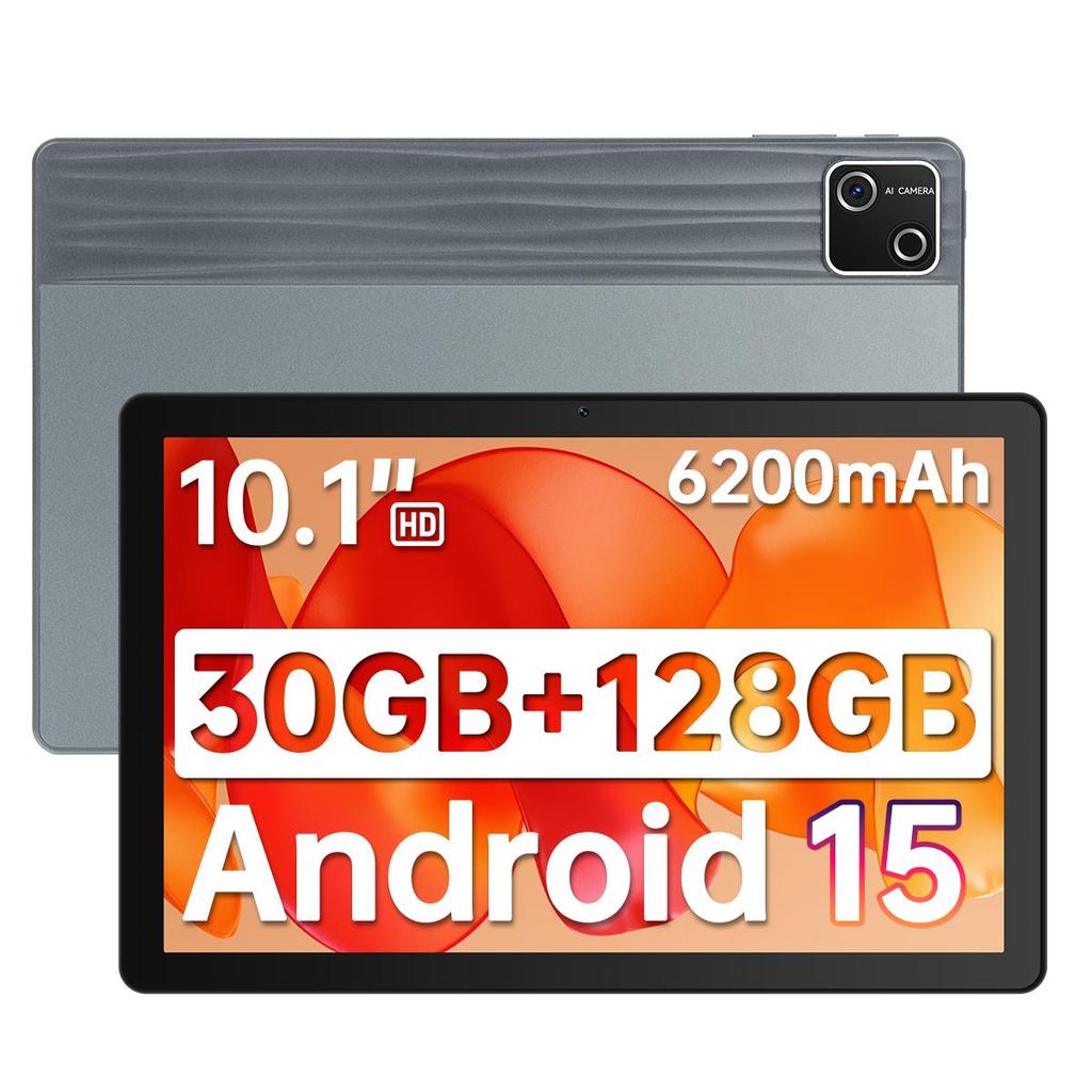 Tablet Android 15, 10 Polegadas, 30GB+128GB, Octa Core, Carregamento Rápido 15W, 6200mAh, Alto-falantes Estéreo