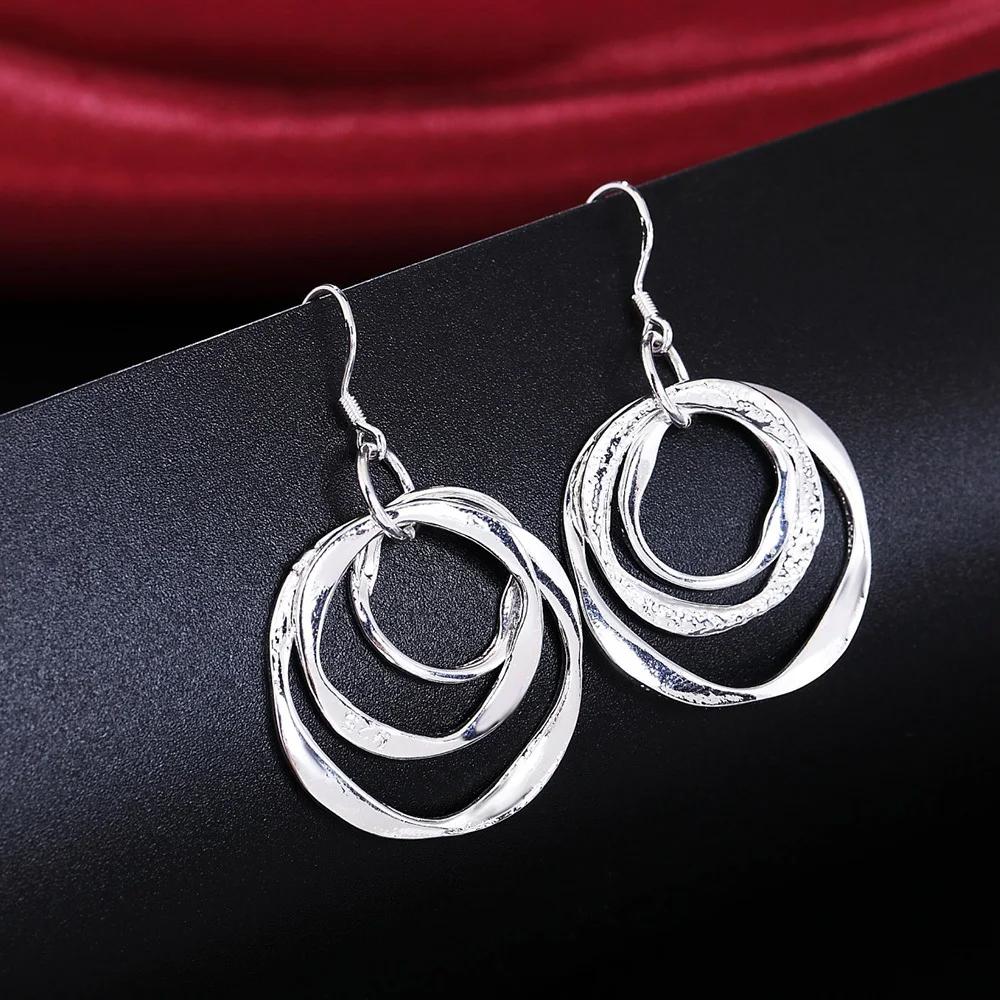 925 Silver Necklace Earring Jewelry Set Fashion Charm Circel for Women Lady Wedding Party LS09