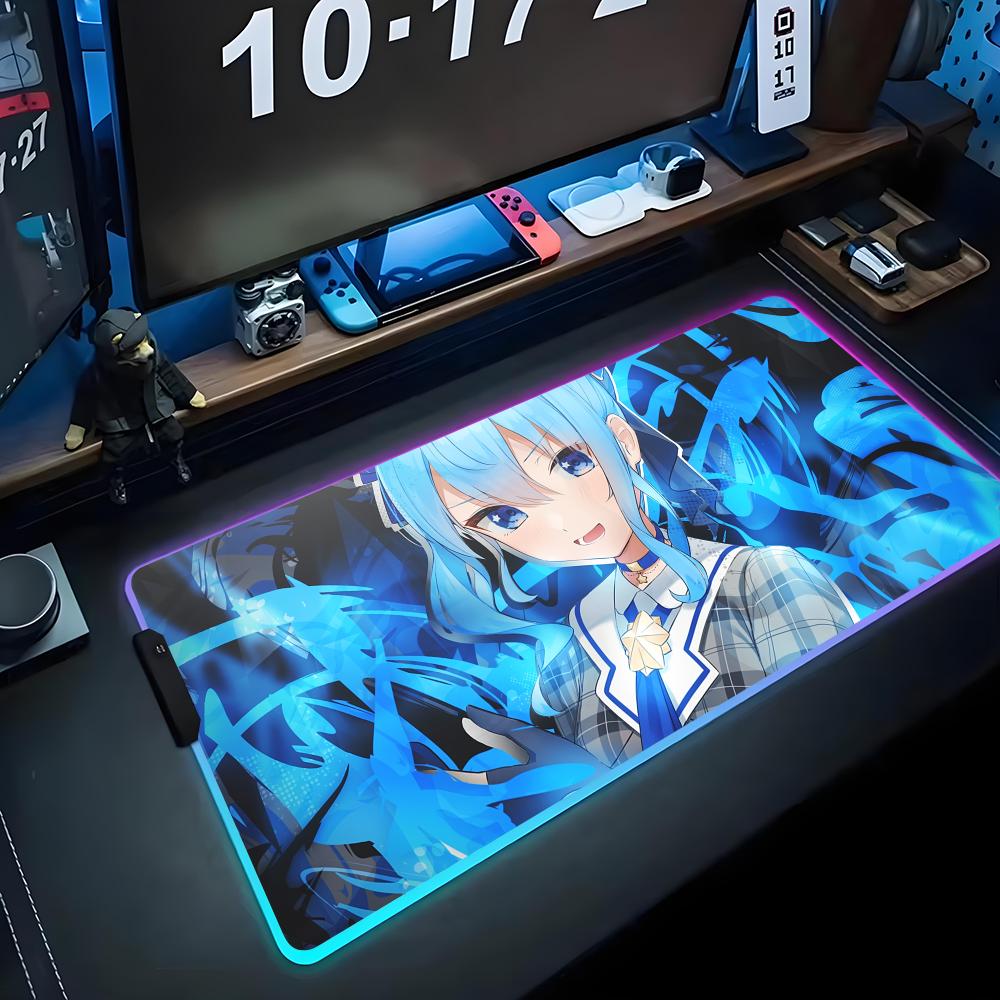 Suisei Hoshimachi Mouse Pad RGB Gaming Mousepad Big LED Pad PC Desk Mat Luminous Mouse Pad Large Keyboard Mats Table Rug With