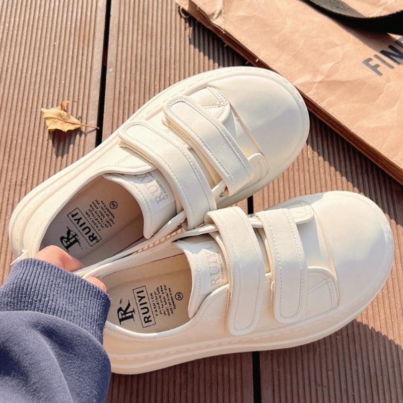 Women's White Platform Velcro Shoes - 2025 Spring/Autumn Style, Height-Increasing, Thick Sole, Casual & Versatile