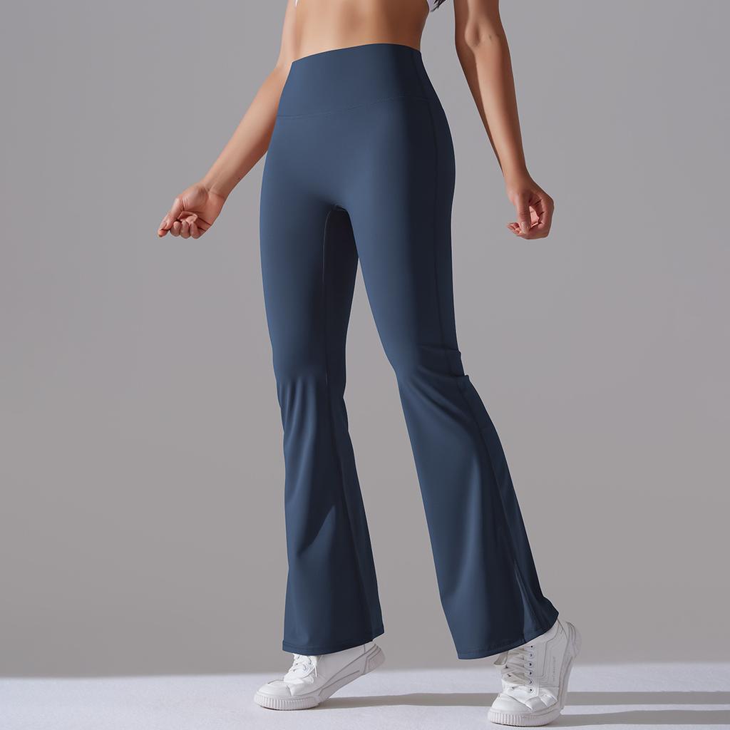 Klassiske ensfargede slengbukser yogabukser dame slankende hofte høy midje elastisk trening vide ben fitnessbukser dame