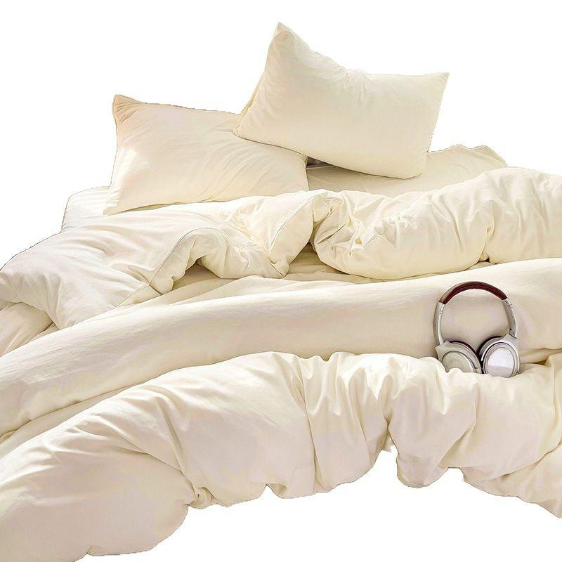 Class A Maternal And Infant Grade Solid Color Four-Piece Set Washed Cotton Double Quilt Cover Dormitory Bed Sheet 3Pcs Set Bed Hat Quilt Cover