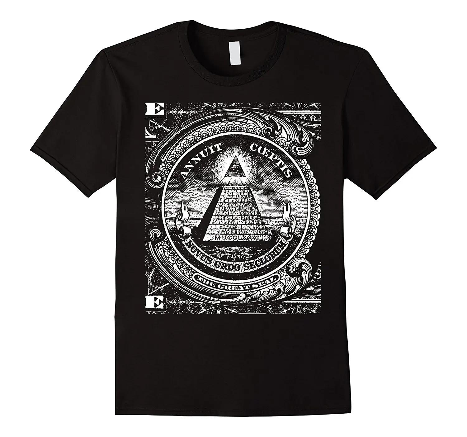 Dollar All Seeing Eye Illuminati Freemasons Pyramid T-Shirt 100% Cotton O-Neck Short Sleeve Casual Mens T-shirt Size S-3XL S