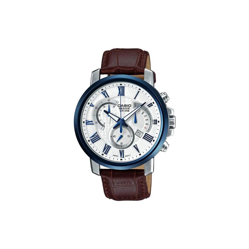 

Casio Life Waterproof Quartz Movement Leather Strap Japanese and Korean Watch Men s Watch White Dial BEM-520BUL-7A3