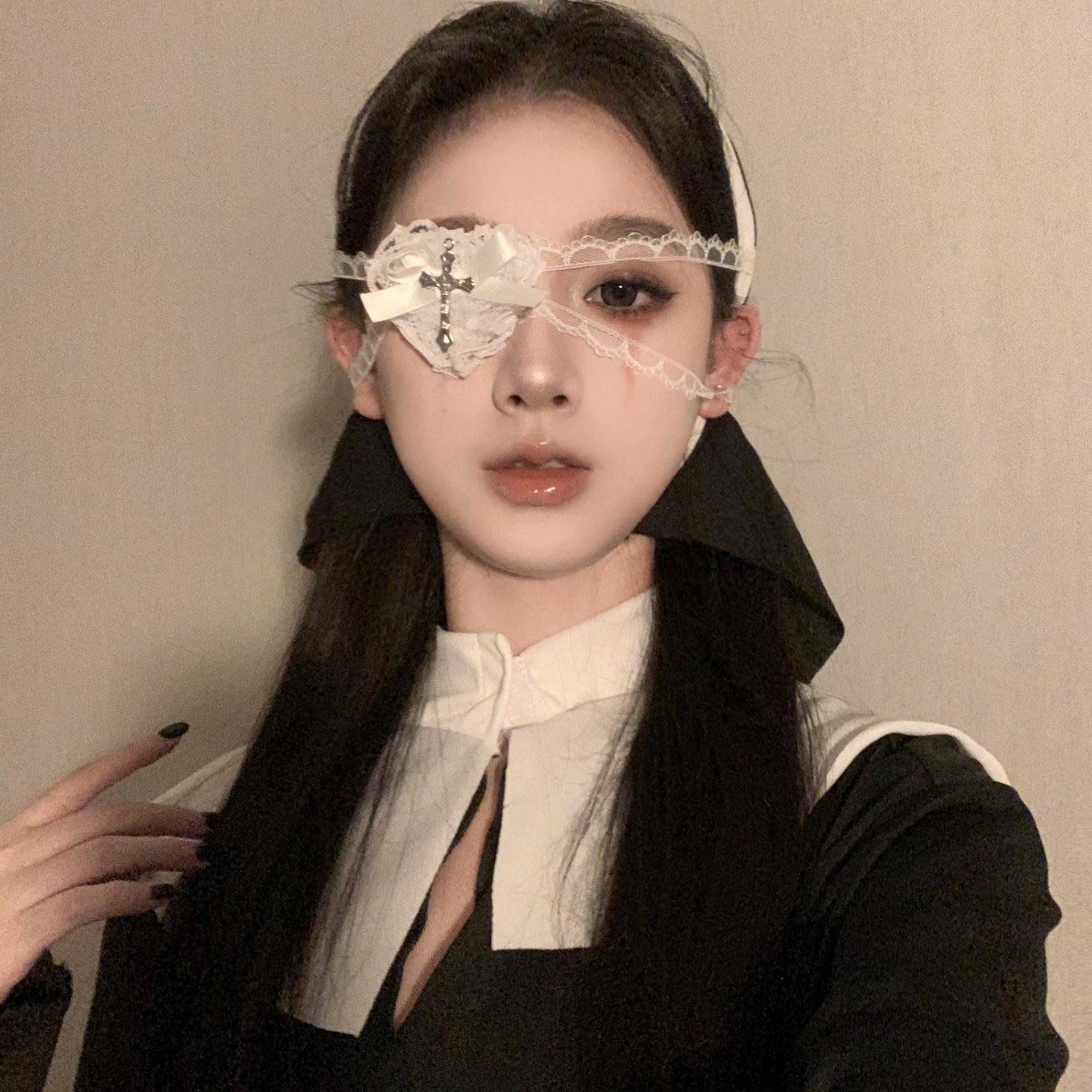 Хэллоуин Милый Крутой Панк Крест Повязка На Глаза Лолита Темный Готический Кружева Бант Cos Аксессуары