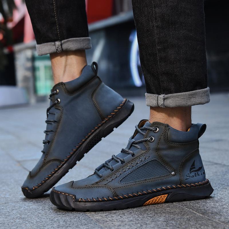 Men's Ankle Boots Luxury Handmade Leather Boots Fashion Casual High-Top Boots High Quality Men Sneakers Big Size48 Botas Hombre