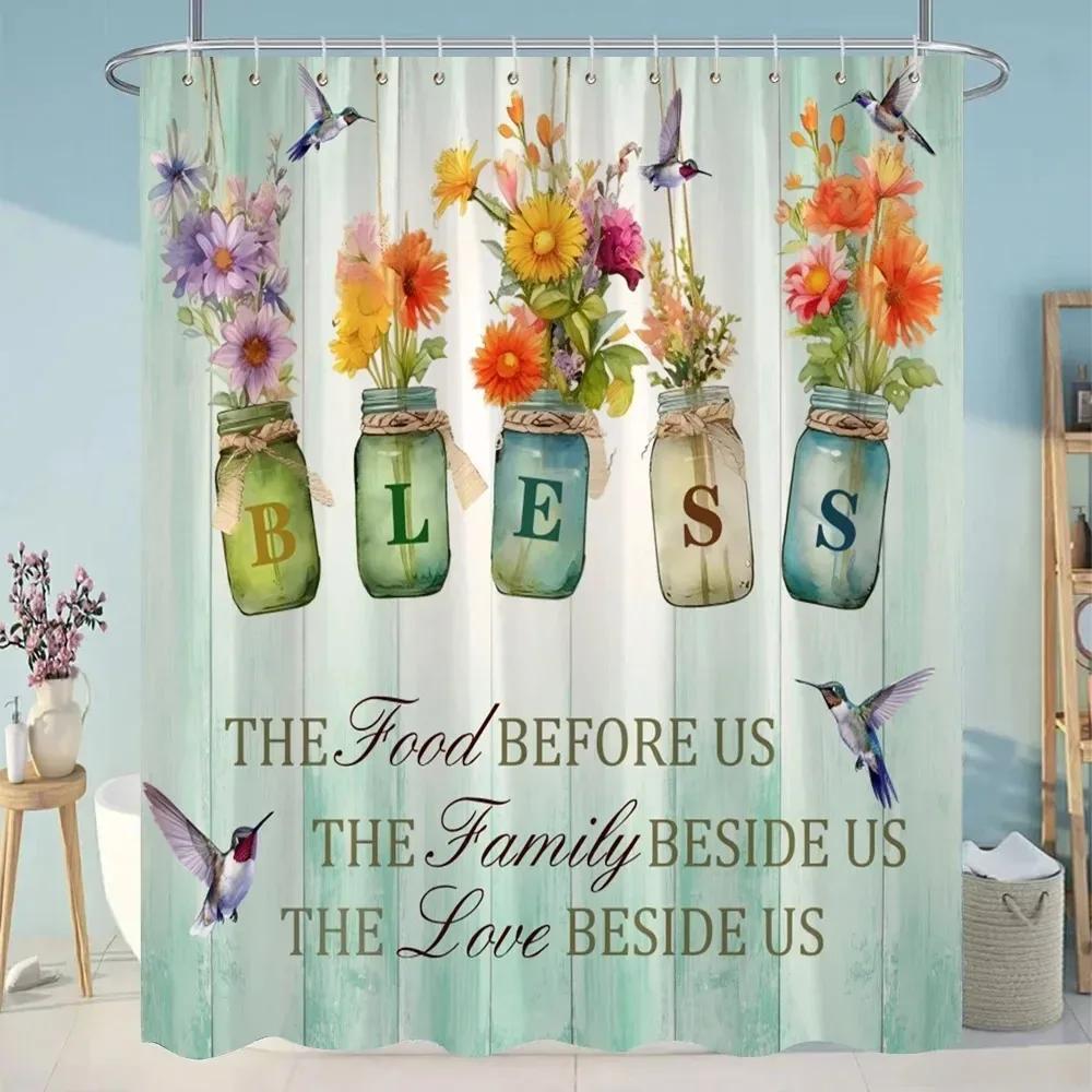 Sunflowers Lavender Shower Curtains Green Plants Popular Flowers Small White Daisy Butterflies Hanging Curtains Bathroom Decor