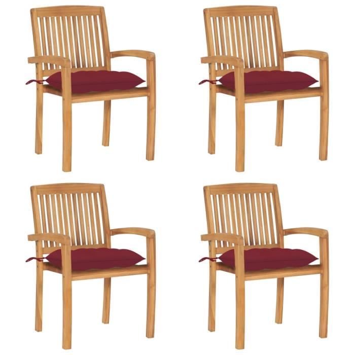Stackable Garden Chairs with Cushions vidaXL 4 Pcs, Solid Teak
