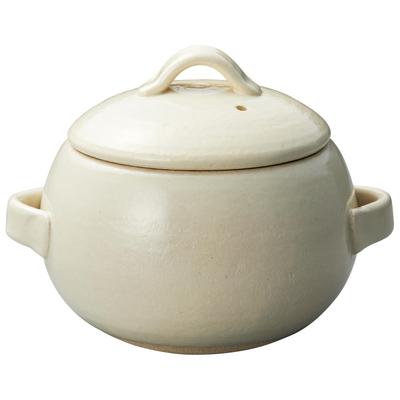 Banko-Reiskocher, 3-Tassen-Kapazität, runde Form, elfenbeinfarben, für lockeren Reis, für direkte Hitze geeignet, hergestellt in Japan, 19156