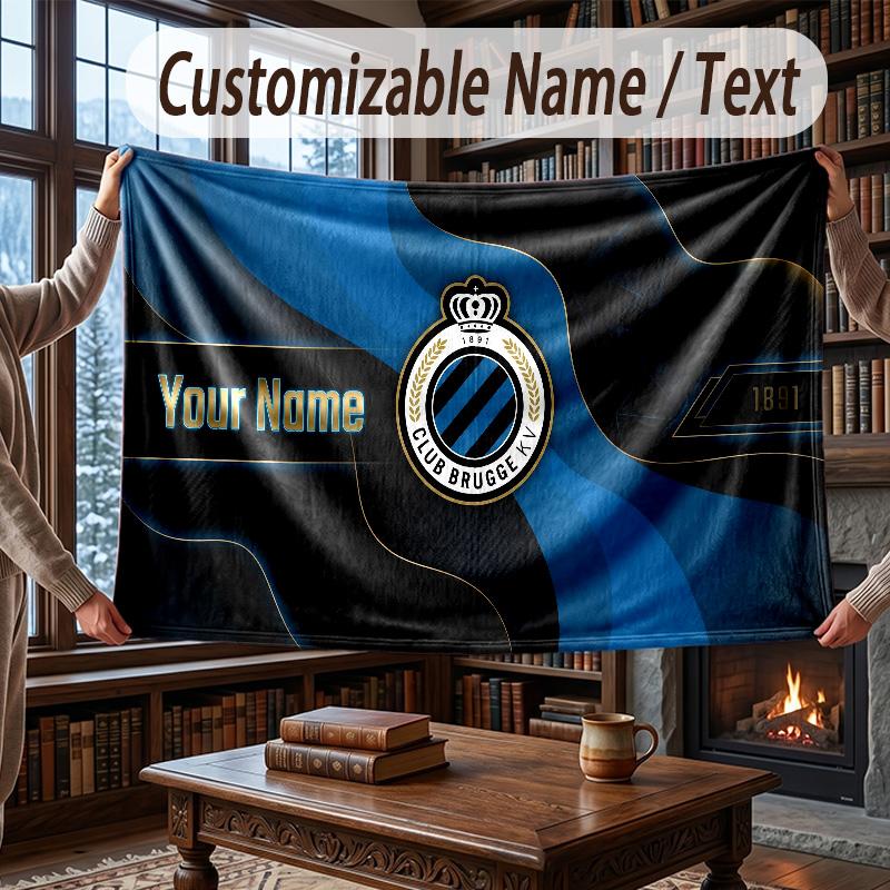 Custom Name Flannel Throw Blanket Club Brugge FC Pattern Warm Home Decoration