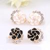 Women Peony Camellia Flower Rhinestones Alloy Ear Stud Earrings Party Jewelry