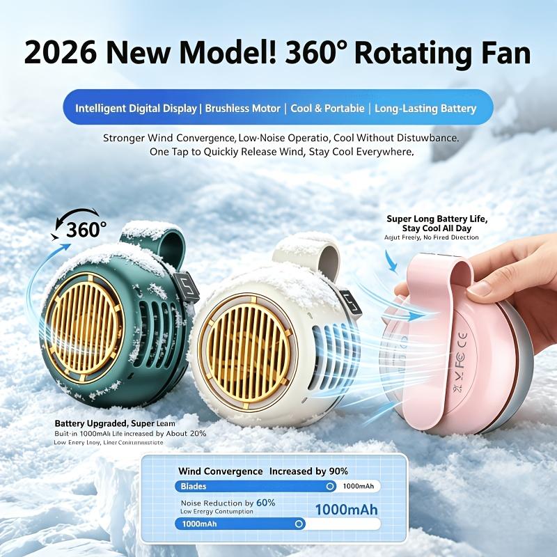 Mini Clip-On Bladeless Neck Fan USB Rechargeable 5-Speed 360° Rotatable Quiet Portable for Camping Travel Office