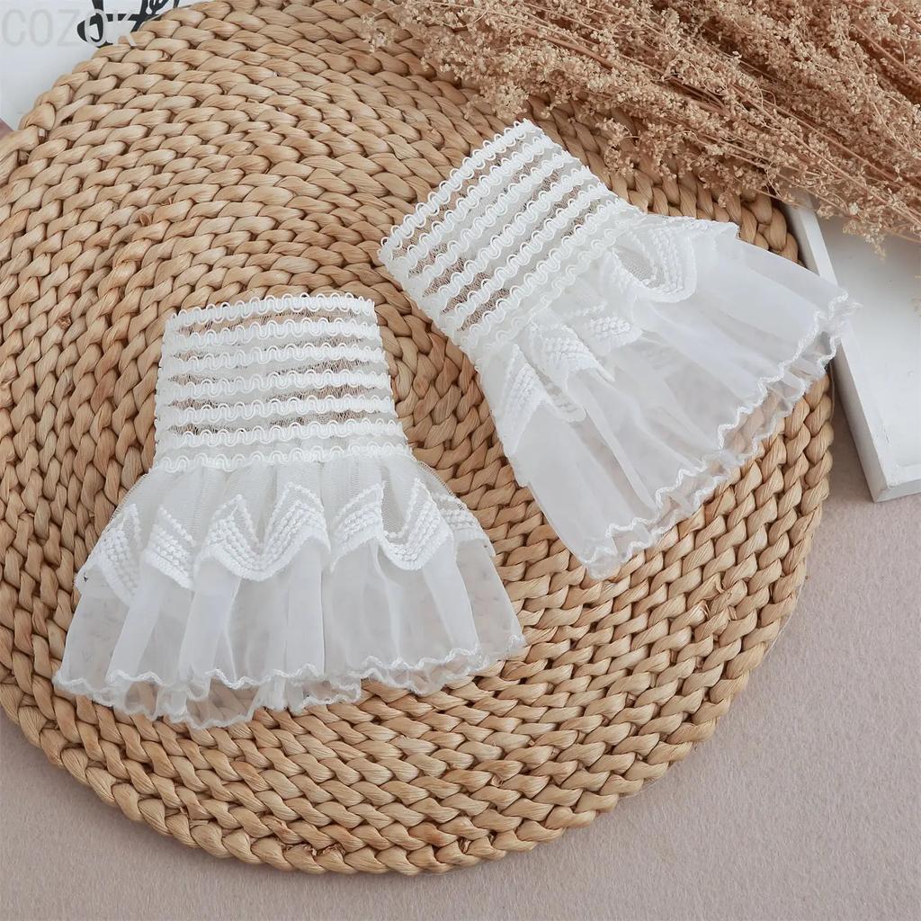 Cross-border Pleated Mesh Lace Sleeves Women's Decorative Cuffs Replacement Fake Sleeves