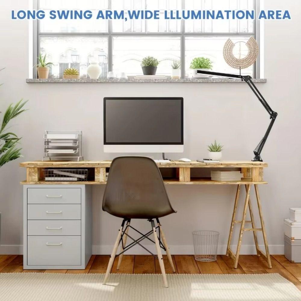 Dimmable LED Desk Lamp with Clamp Adjustable Clip Swing Arm Desk Lamp Folding Clip on Light  Office