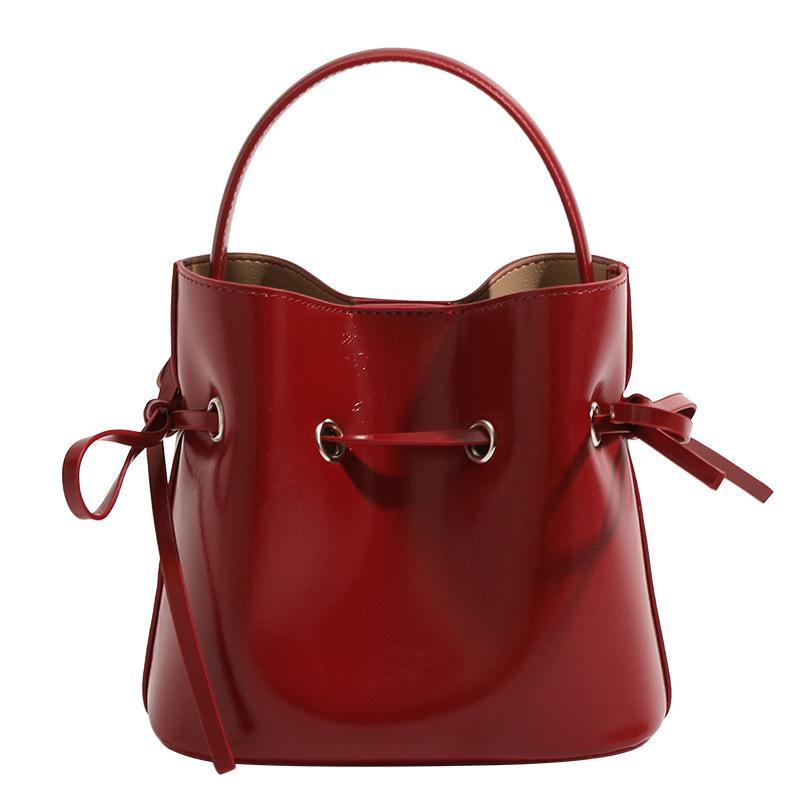 Drawstring New Bag Niche Texture One Shoulder Crossbody Temperament Bucket Bag Women French Retro Fashion Trend Bag