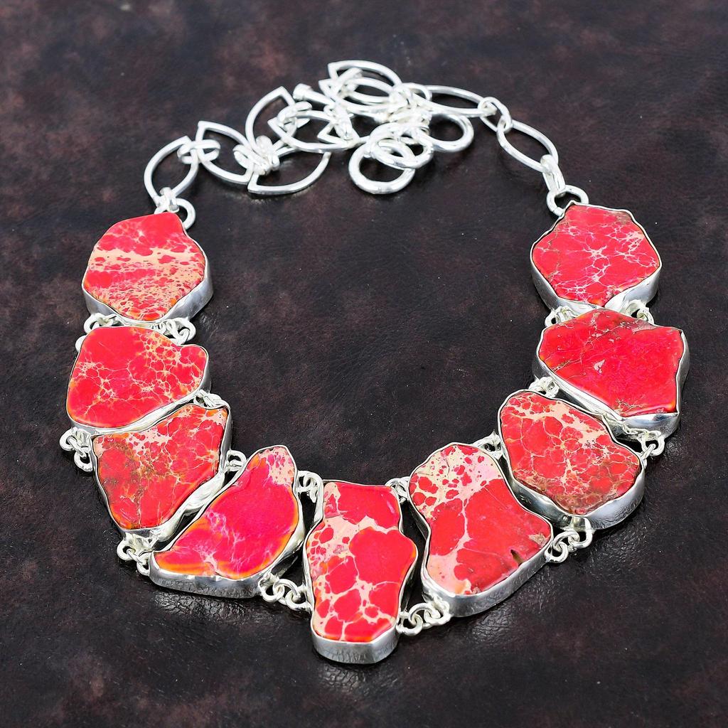 Red Sea Sediment Jasper Necklace Gemstone Jewelry Handmade Necklace 925 Sterling Silver Necklace Adjustable Chain Necklace Engagement Gift