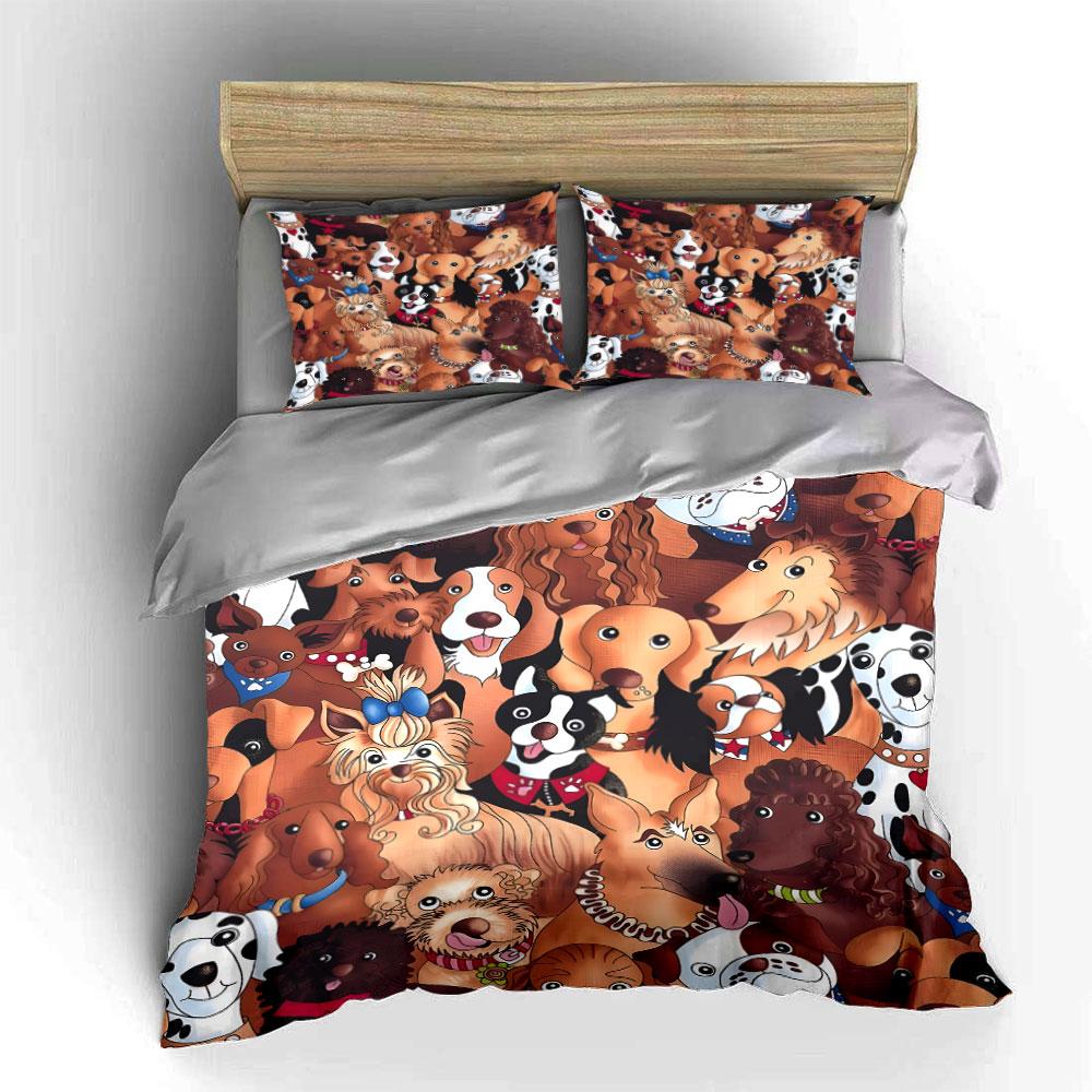 Cartoon Dog Print Home Decor Soft Skin-Friendly Bedding Set Includes 1 Duvet Cover And 2 Pillowcase Gift