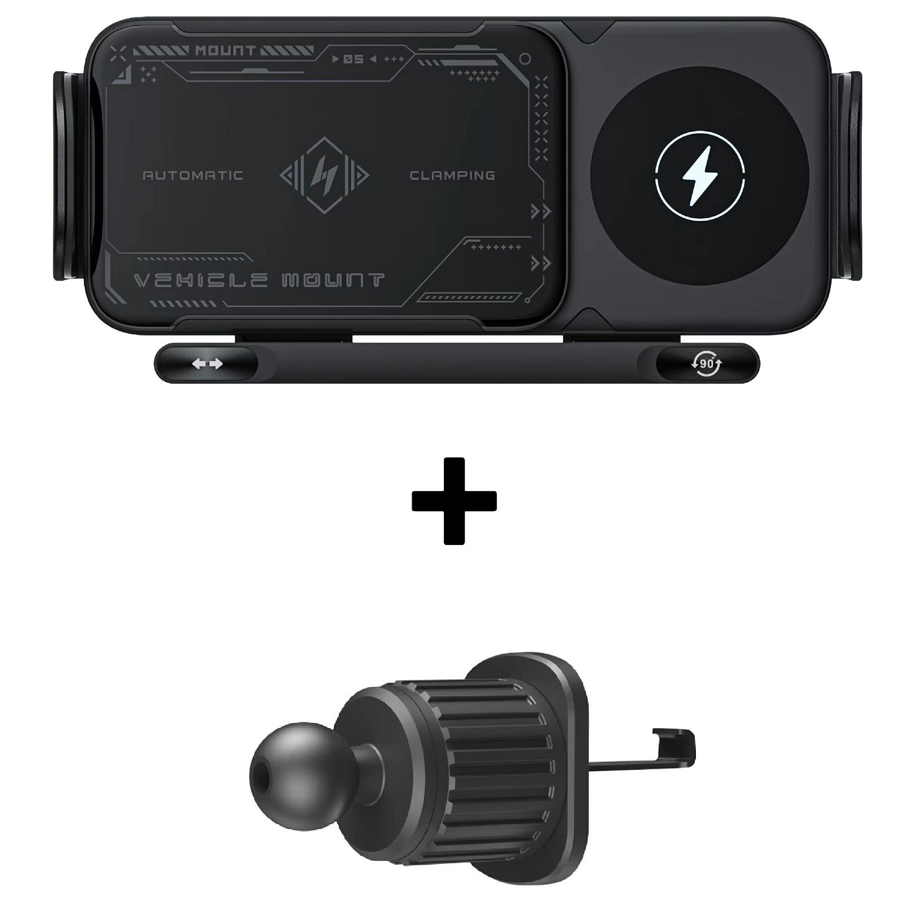 

A05+X05 15W Wireless Car Charger Phone Holder Rotating Bracket+Air Outlet Hook Base A