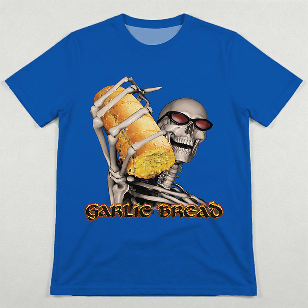 Garlic Bread Funny Meme Graphic T-Shirt Men's Women's Skull Pattern Print Tee Y2K Streetwear Fun Short-Sleeve Top
