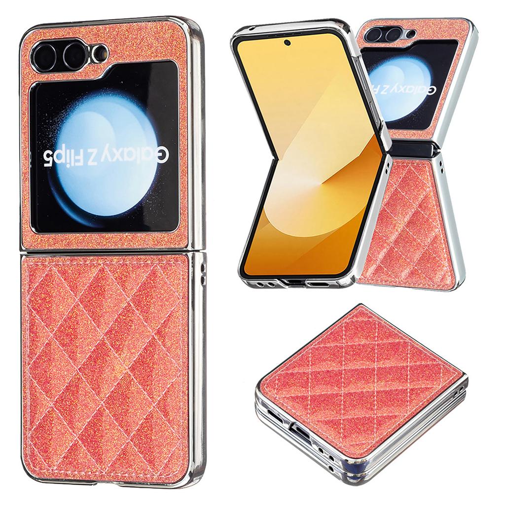 Suitable for Samsung Z Flip6 Fashion Phone Case Z Flip5 Electroplated Glitter Small Fragrant Style Rhombus Leather Case 4th Generation