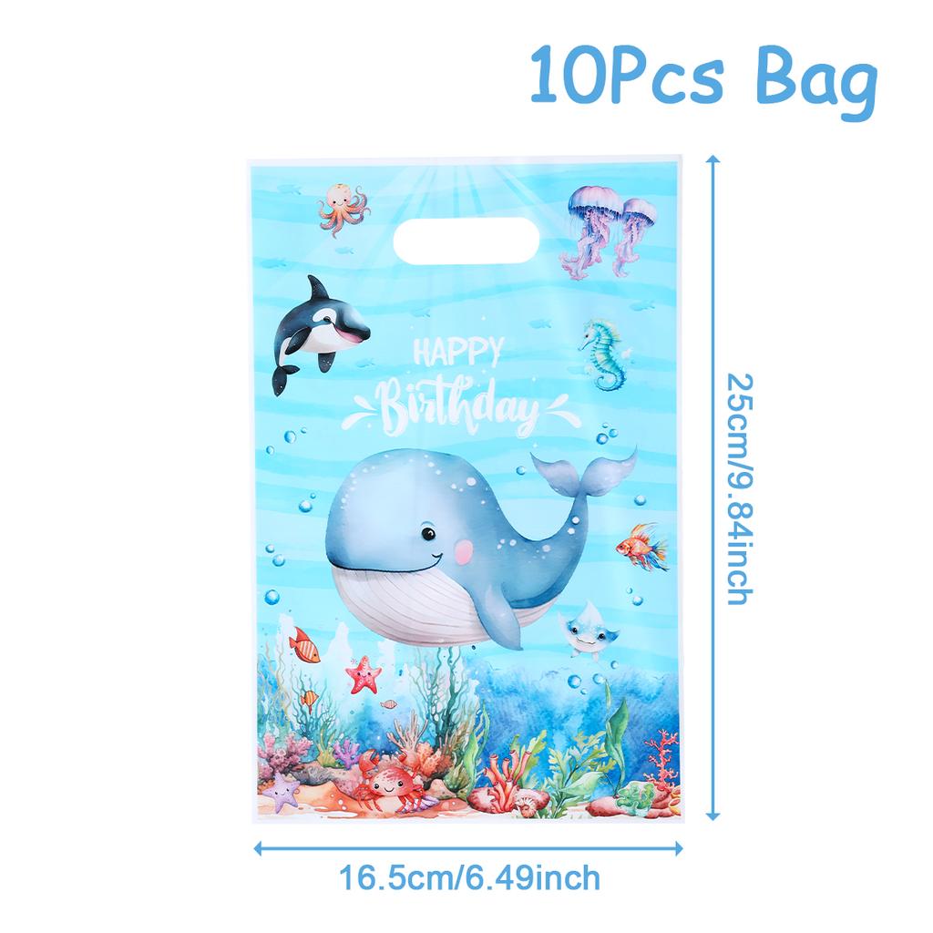 Ocean Animal Disposable Tableware Tablecloth Background Candy Bags Birthday Party Decor Kids Gift Under The Sea Party BabyShower