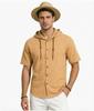 Men's Casual Lightweight Cotton Linen Short-Sleeve Hoodie Cardigan