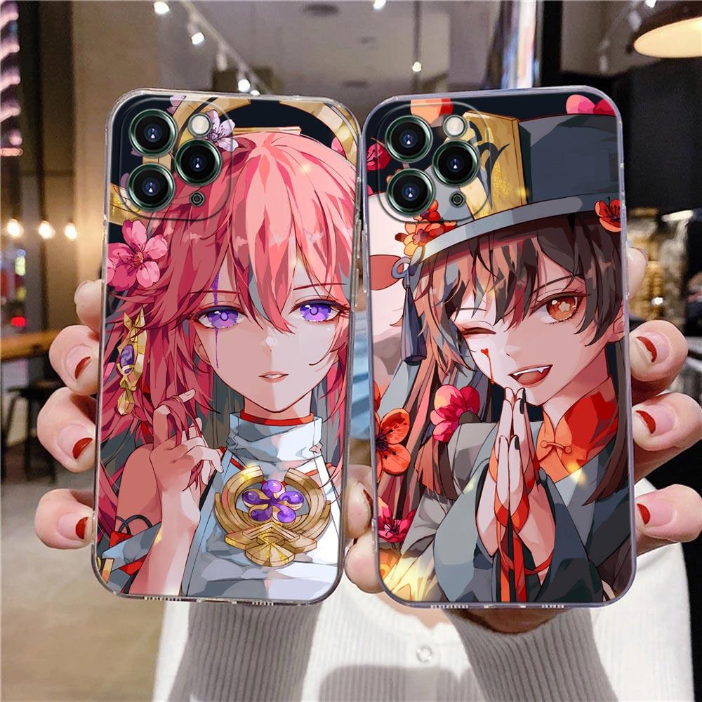 Průhledný kryt na telefon pro Apple iPhone 12 11 13 Pro Max mini XS X XR 7 8 6 Plus SE pouzdra kryt anime Genshin Impact květina hra