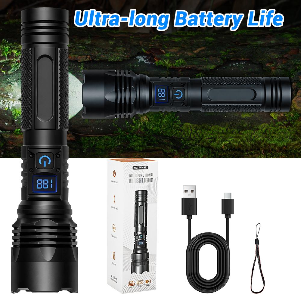 15W White Laser LED Flashlight Zoom Torch USB Rechargeable Light Outdoor Camping Hunting Fishing Walking Riding Lighting Lamp