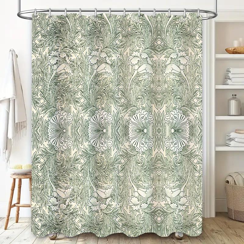 Luxurious Floral Bath Shower Curtain with Greenery Decoration for Bathroom Decorations Pink Yellow