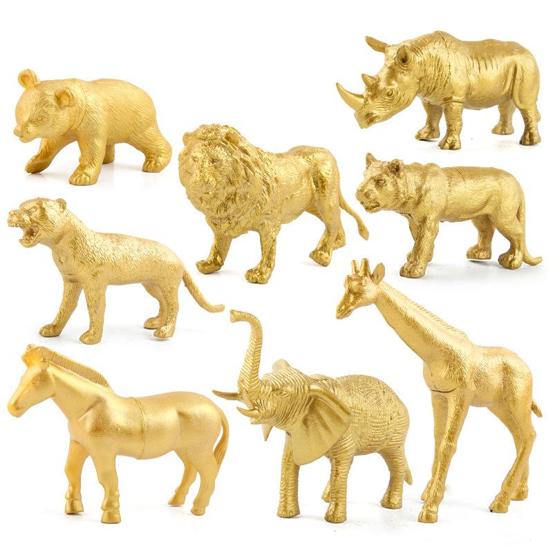 Simulation Forest Wildlife Giraffe Lion Elephant Various Gold Edition Animal Suit Model Toys