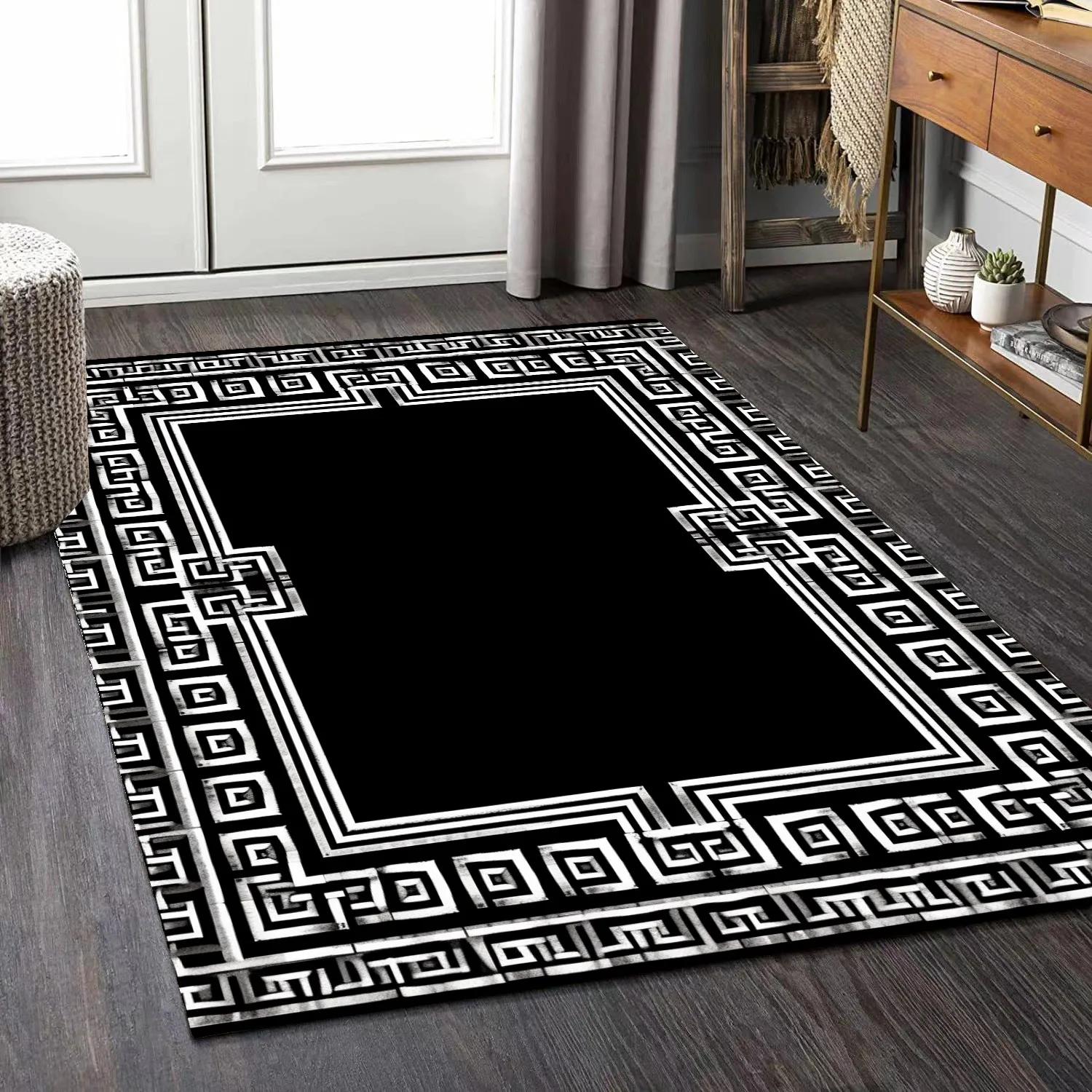Роскошный ковер для гостиной Современный черно-белый геометрический Нескользящий коврик для лаунжа Мягкие ковры Декорация Дом Спальня Пол Придверный коврик 60x90cm