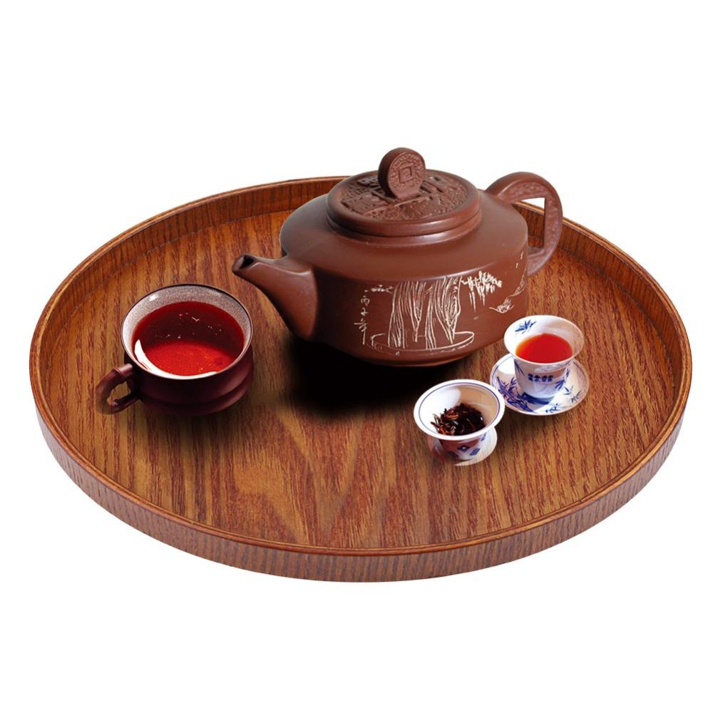 

Brown Wood Serving Tray Solid Wood Food Server Coffee Serving Drink Platter Restaurant 21cm
