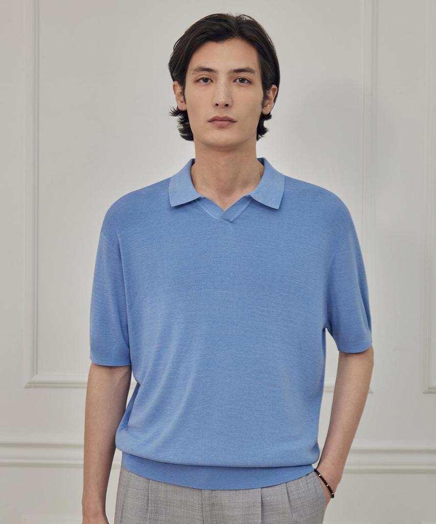 THEKNITCOMPANY Reese'S Silk Polo Shirt - Celestial Blue