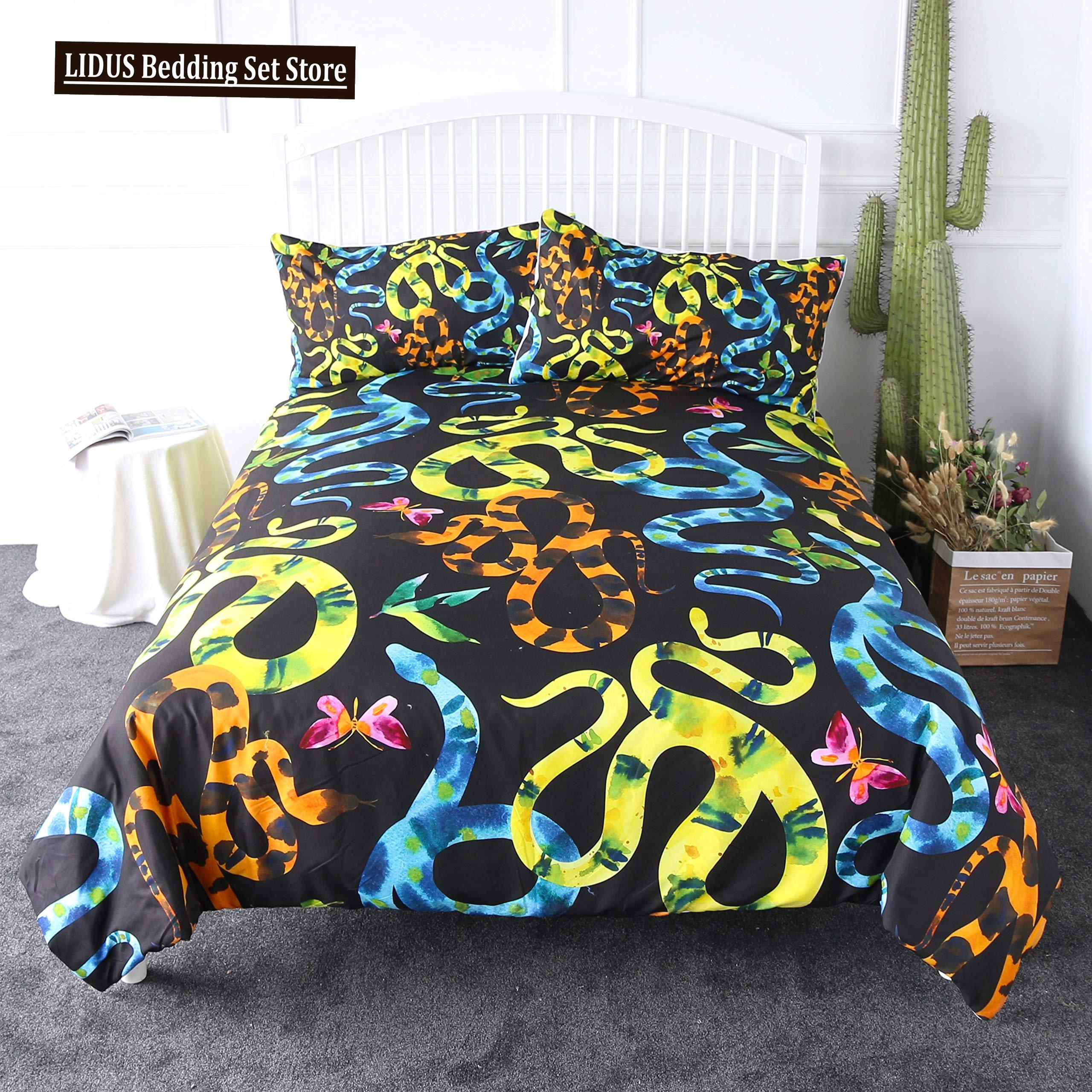 

Snake Flower Grass Moon Polyester Duvet Cover Set For Kids Boy Girls Butterfly Animal Bedspreads Cover With PillowCase Twin Size EU single(135x200cm)