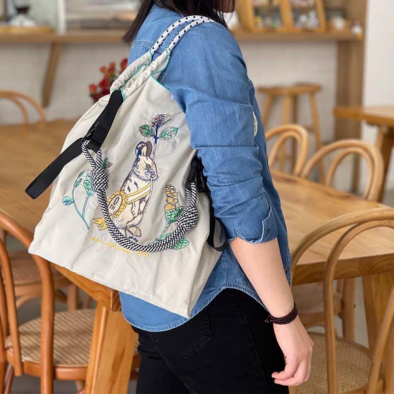 Eco-Friendly Japanese Embroidered Flower Nylon Canvas Shopping Bag