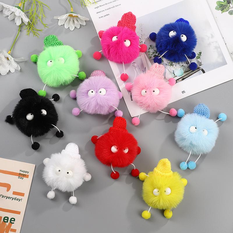 

Soot Sprite Keychain: Cute Rex Rabbit Fur Ball Elf for Backpack