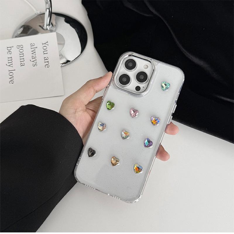 Handyhülle mit farbigen Edelsteinen für IPhone17Promax Feiner Glitzer Ins Style Damenmodell 15 für Apple 14 Transparent