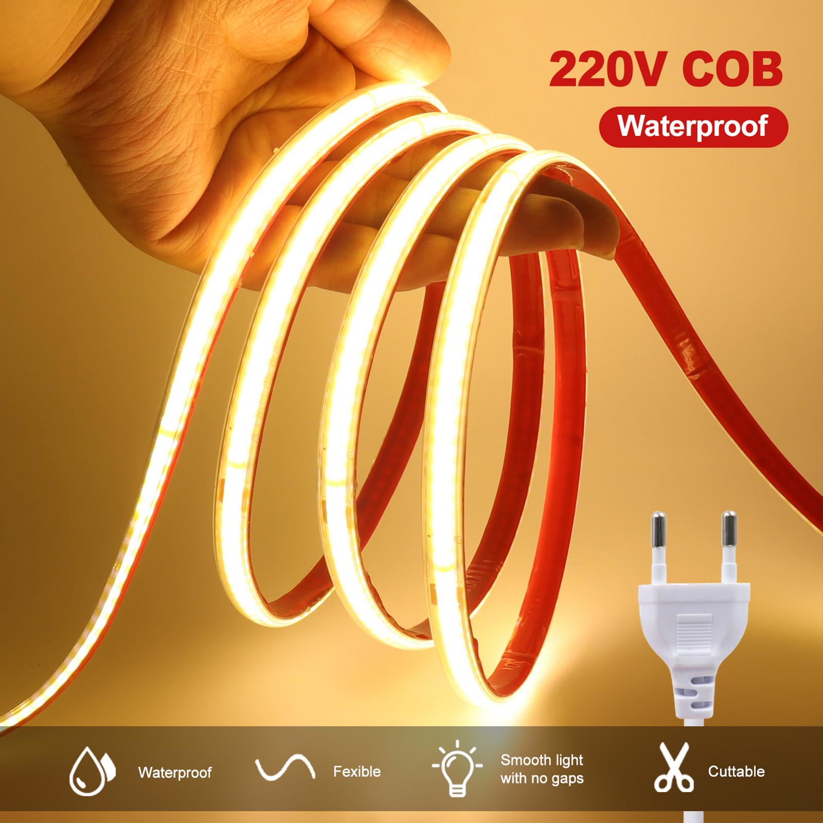 

AC 220V COB Лента IP65 Водонепроницаемая 10СМ Резка 240 Светодиодов/М 3000K 4000K 6000K Домашний Декор Гибкая Лента Веревка Лента Светодиодная Подсветка AC 220V EU Plug&40m теплый белый