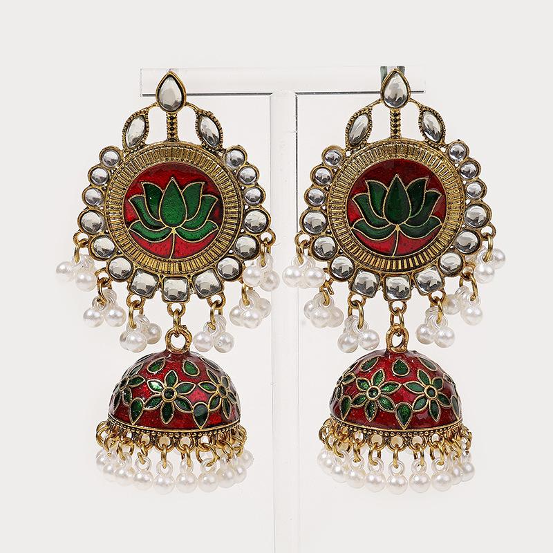 2024 Double Layer Crescent Moon Rhinestone Tassel Earrings - Vintage Indian Style Women's Long Earrings