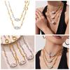 European & American Oval Cut Zircon Pendant with Natural Freshwater Pearl Texture on Stainless Steel Clavicle Necklace