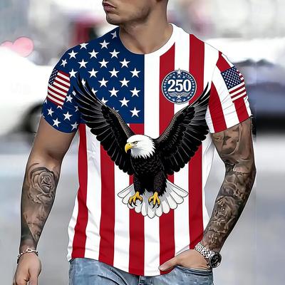 Amerikas 250-årsjubileum Herr Amerikansk USA-flagga Örn T-shirt Kortärmad T-shirt 3D-tryck Rundhalsad Skjorta Daglig Militär Daglig Gata