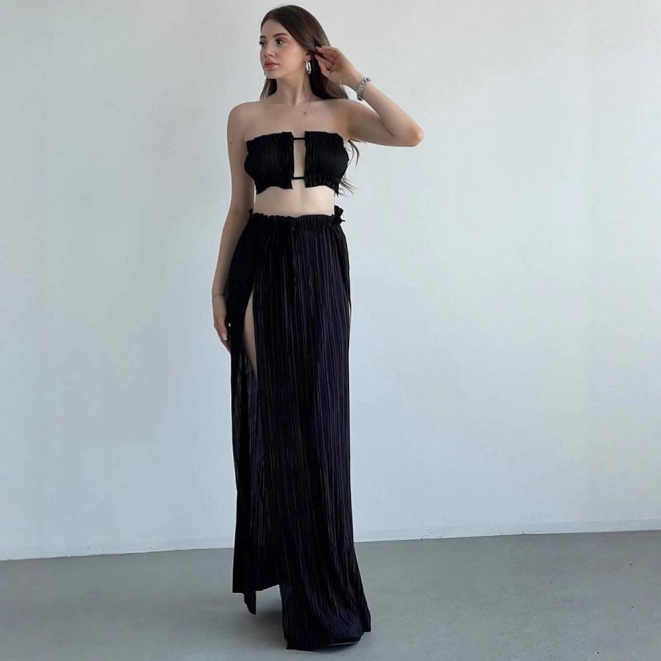 Summer 2025 European & American Slimming Backless Bandeau Dress with Slit