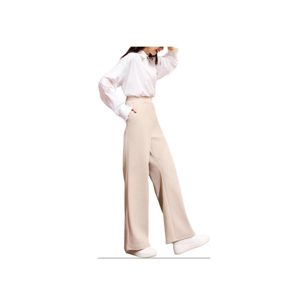 Anta Sports Lifestyle Series Solid Color Mid Waist Warm Loose Casual Pants Women bottoms Nude-Khaki 962447304-1