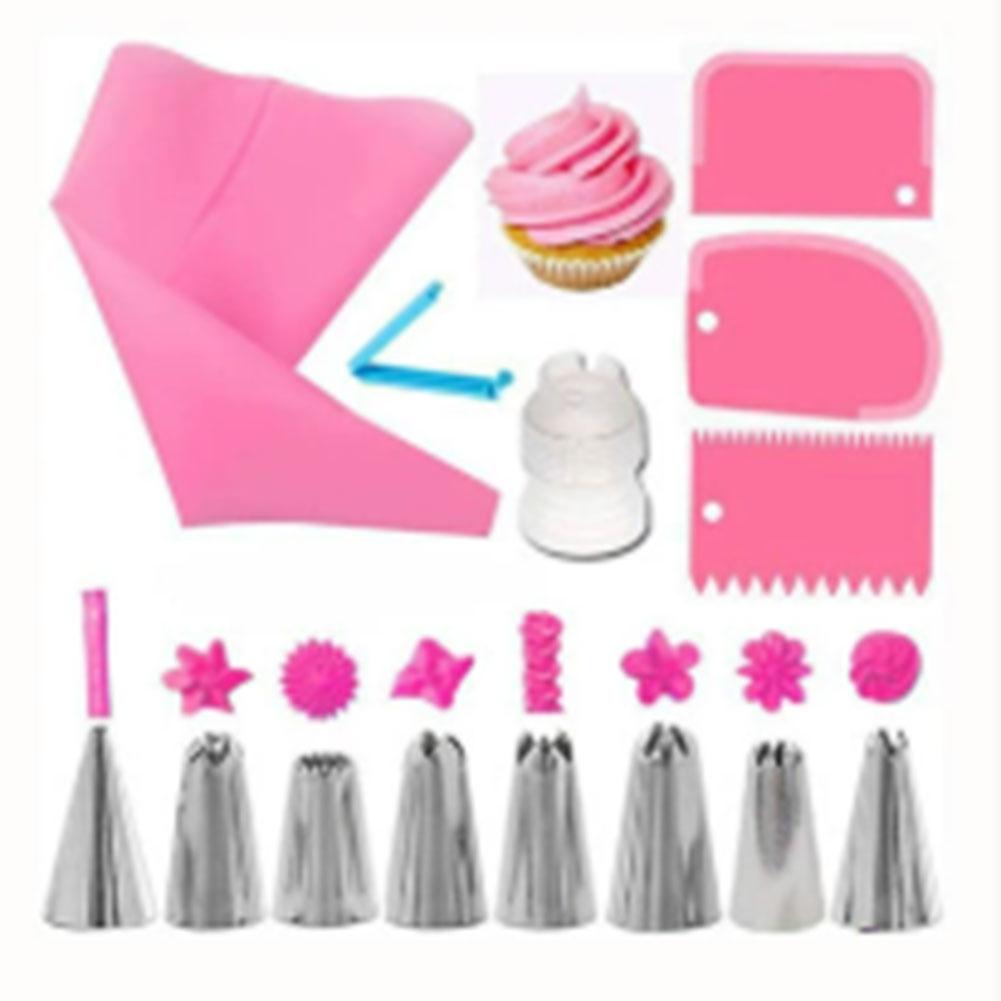 Silikon Spritzbeutel und Tüllen Set DIY Kuchen Dekorationsset mit Edelstahl Düse Wiederverwendbarer Spritzbeutel Gebäck Kuchen Backwerkzeug