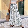 Spring/Summer New Ethnic Style Wide Leg Pants with Striped Binding and Printed Pattern - Beach Style Long Pants for Women