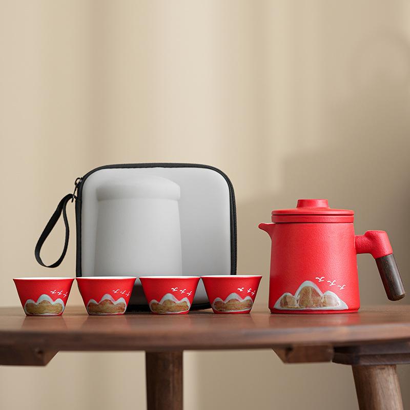 Forbidden City merchandise portable travel tea set outdoor camping tea drinking equipment car kung fu teapot teacup