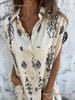 European & American Summer Casual Short-Sleeved Cotton Linen Shirt Dress with Pocket Print for Women